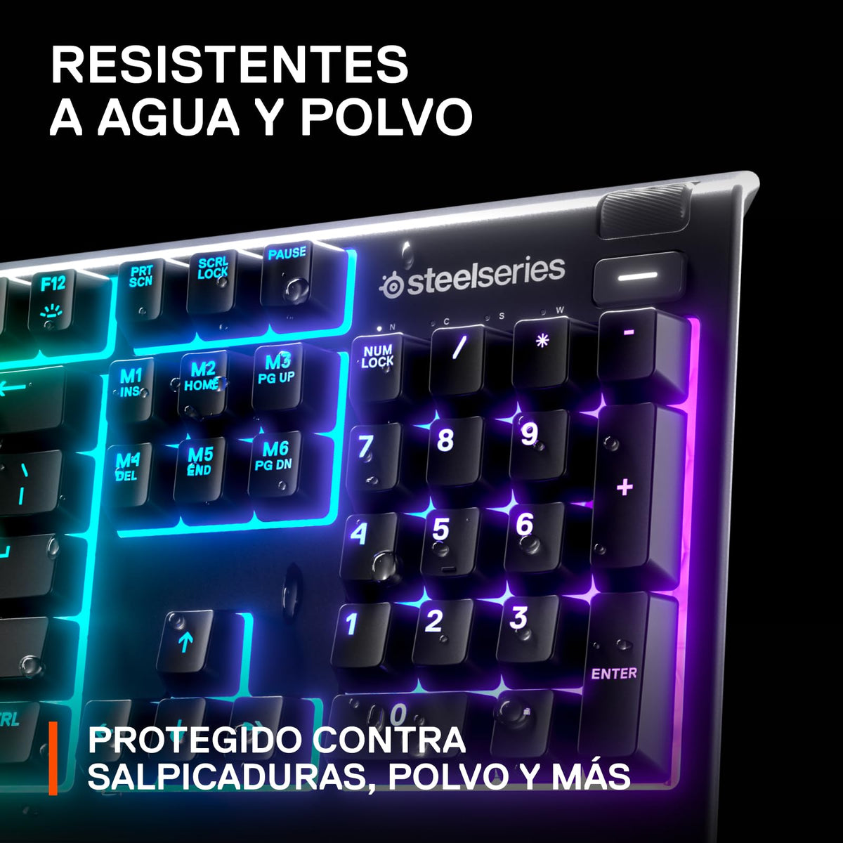 SteelSeries Apex 3 RGB Teclado para Juegos – Iluminación RGB de 10 Zonas – Resistente al Agua IP32 – Reposamuñecas magnético Premium (Interruptor silencioso para Juegos) – SP (español)