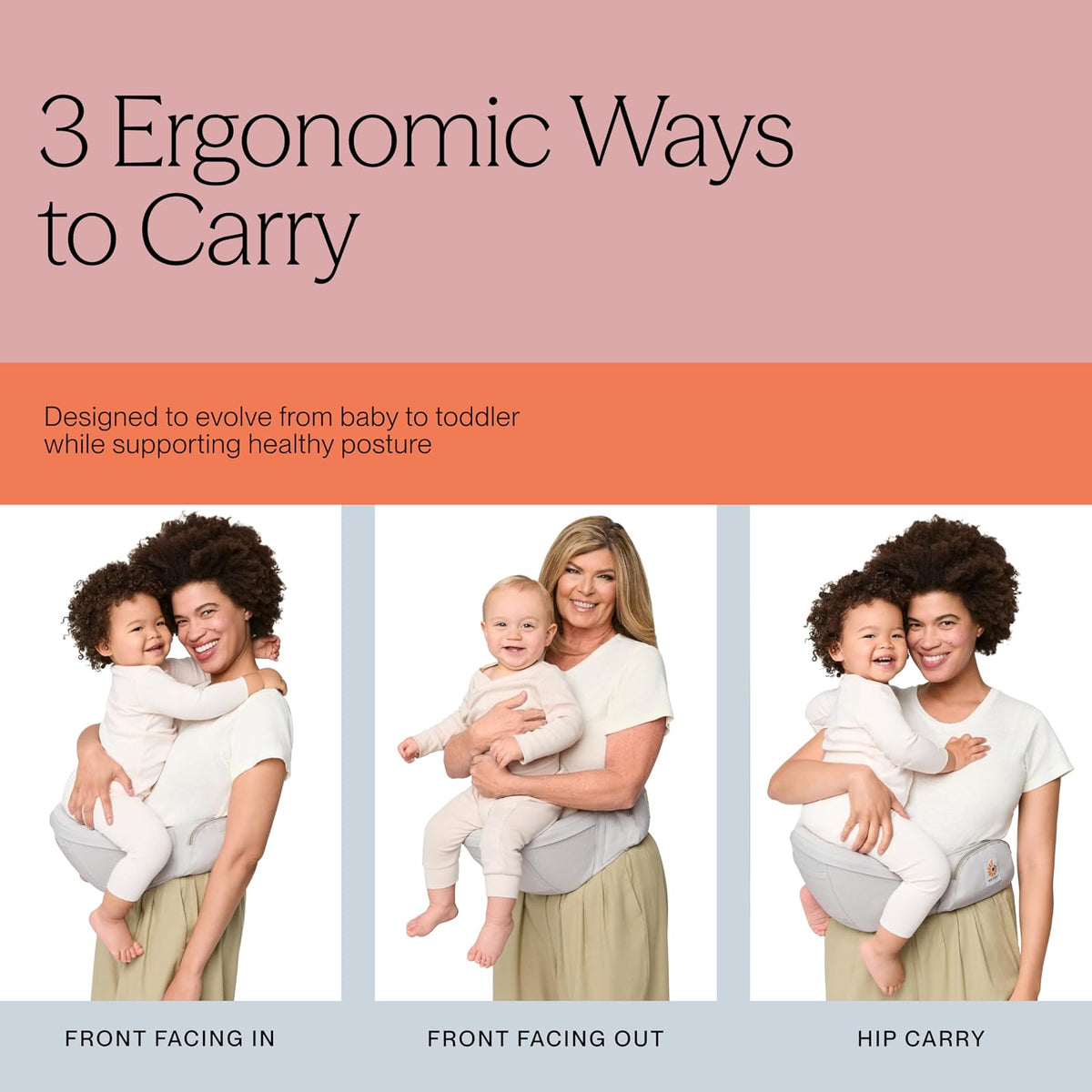 Ergobaby Lift - Portabebés ergonómico para asiento de cadera con almacenamiento, cómodo cinturón ancho y soporte lumbar (16 libras - 45 libras) - Portabebés antideslizante para niños pequeños - Azul