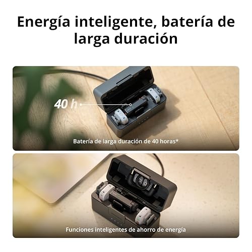 DJI Mic Mini 2S (1 TX + 1 RX), cancelación de Ruido con IA | Micrófono inalámbrico, almac. interno 28 h, grabación interna flotante de 32 bits, conexión OsmoAudio, amplia compatibilidad