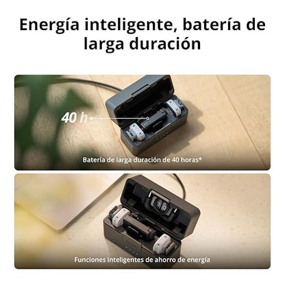 DJI Mic Mini 2S (1 TX + 1 RX), cancelación de Ruido con IA | Micrófono inalámbrico, almac. interno 28 h, grabación interna flotante de 32 bits, conexión OsmoAudio, amplia compatibilidad