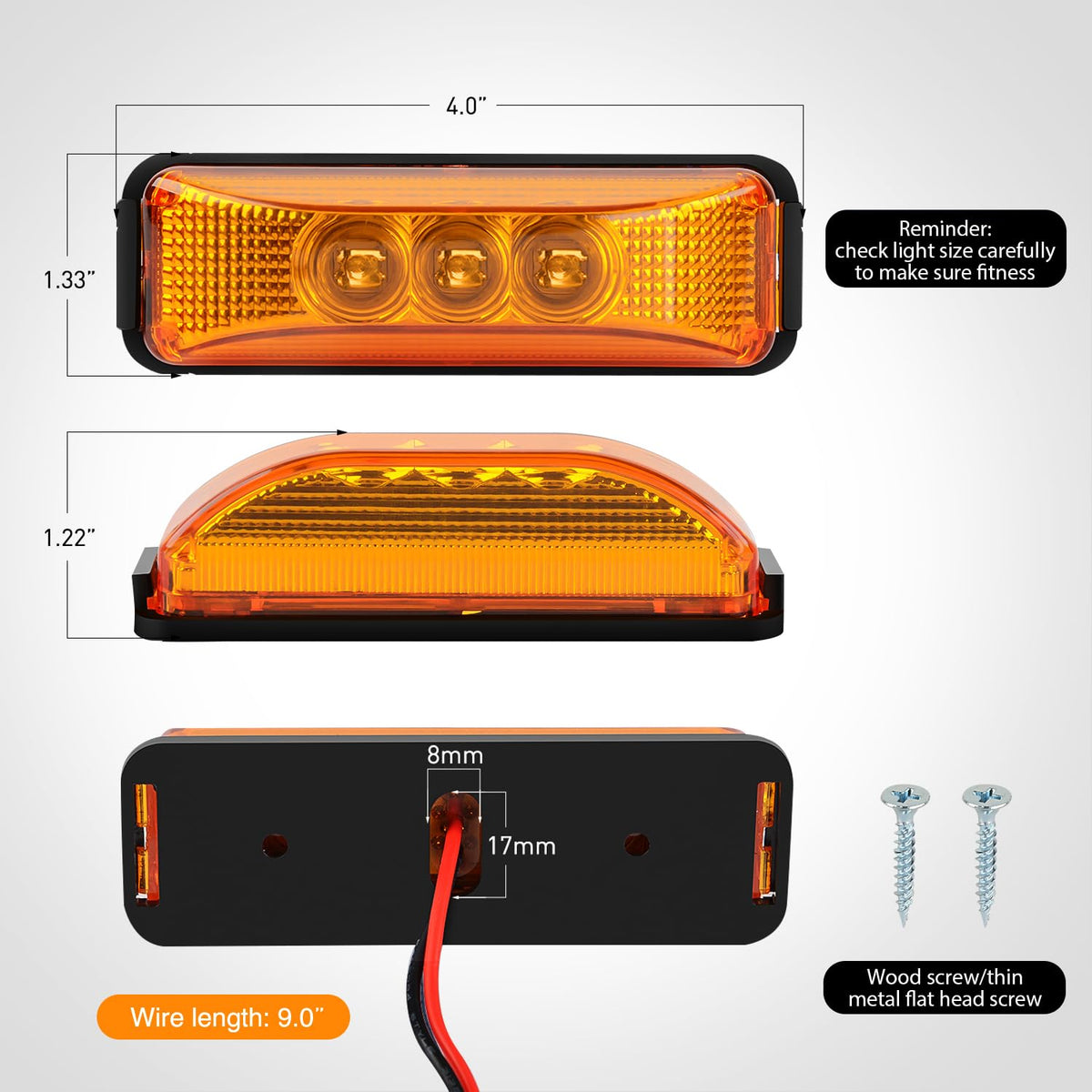 Nilight Luces LED para Remolque TL-33, 10 cm, Indicadoras Laterales, Ámbar/Rojo, Impermeables, 4 Piezas