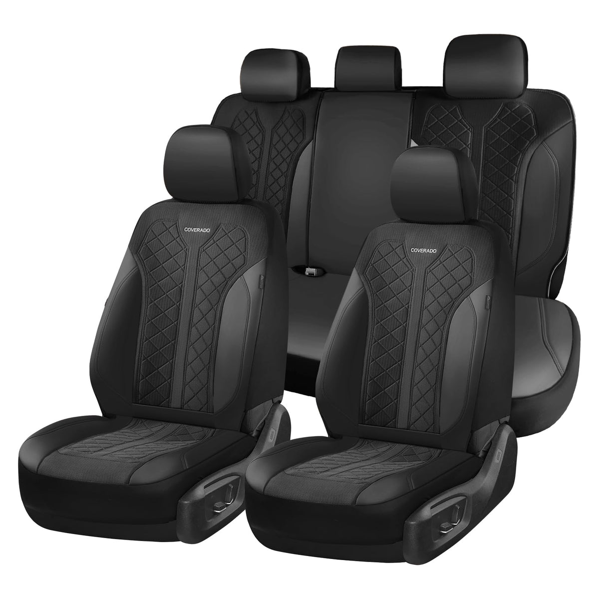 Coverado Fundas de Asiento de Automóvil de 5 Asientos, Juego Completo de Fundas de Asiento de Malla Transpirable, Fundas de Asiento de 5 Piezas, a Prueba de derrames, Color Negro, Ajuste Universal para - Negro - - FullSet