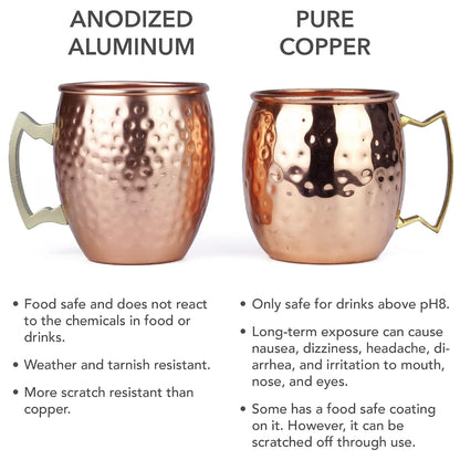 Arora - Vaso de metal Moscú Mule de cobre, taza de aluminio de 22 onzas, juego de 4
