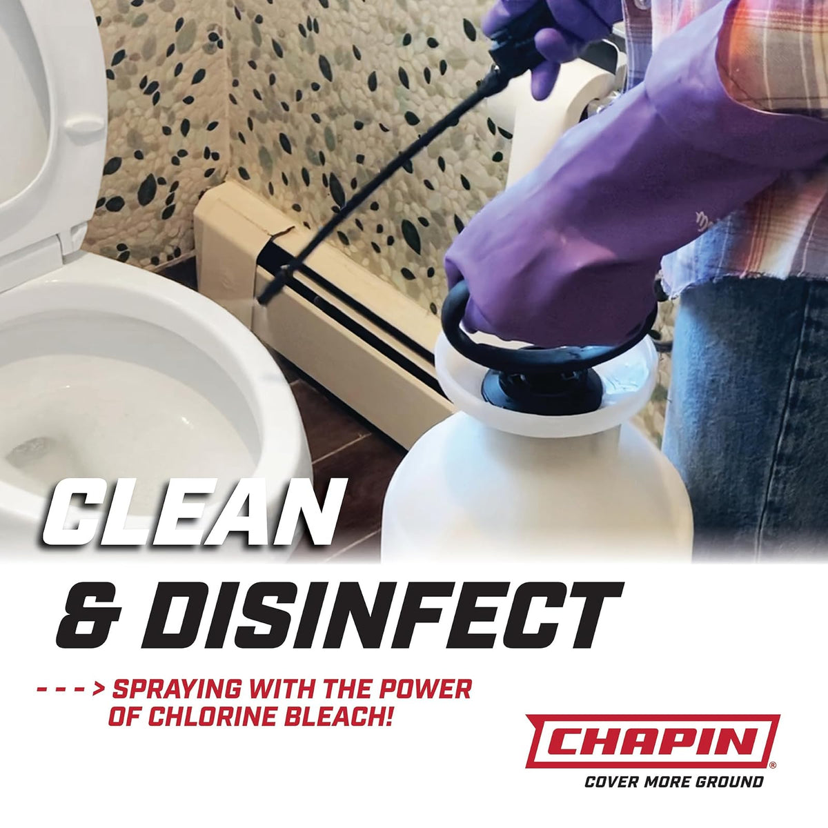 Chapin 20074: Made in The USA Disinfectant Bleach Sprayer, 1-Gallon, Adjustable Cone Nozzle, Compatible with Bleach Solutions and Fungicides, Bonus Spray Shield, Translucent White
