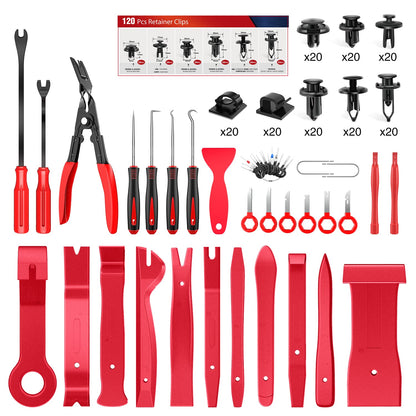 Nilight 200Pcs Trim Removal Tool, Auto Push Pin Bumper Retainer Clip Set Fastener Terminal Remover Adhesive Cable Clips Round Handle Crowbar Kit Car Panel Radio Auto Clip Pliers