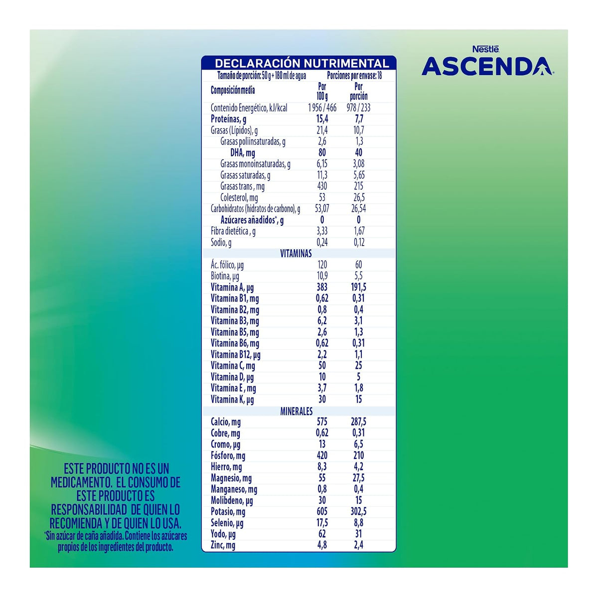 ASCENDA Suplemento Alimenticio Sabor Vainilla Lata de 900g