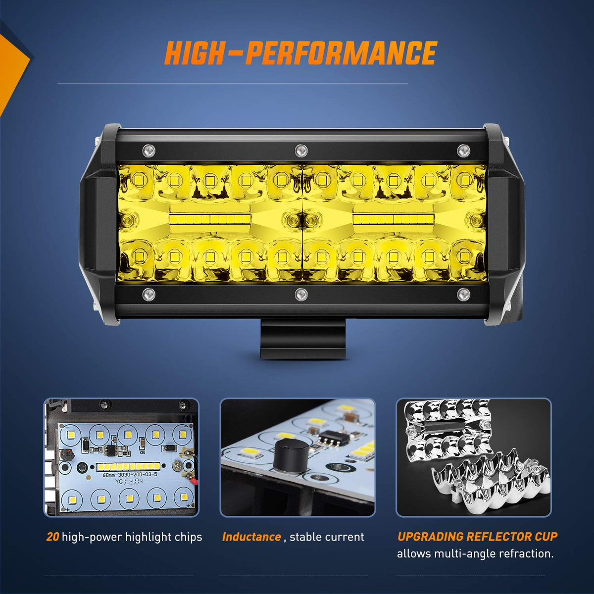 Nilight - Barra de luz LED, 2 unidades de luces de triple fila de 6.5 pulgadas, color ámbar