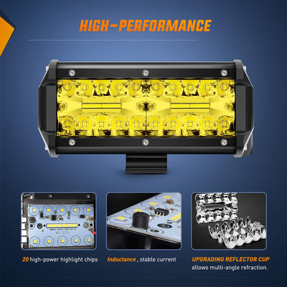 Nilight - Barra de luz LED, 2 unidades de luces de triple fila de 6.5 pulgadas, color ámbar