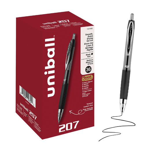 Bolígrafos de gel retráctiles, punta media (0.7 mm), negro, 12 unidades, Punta media, Negro, 36-Count