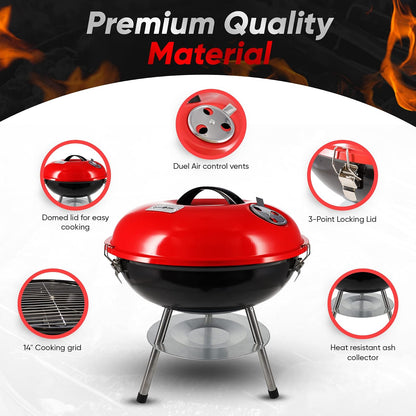 Gas One - Parrilla portátil de 14 pulgadas con tapa de bloqueo de 3 puntos para preservación del calor - Sistema de ventilación doble - Parrilla de carbón pequeña para patio trasero, camping, barco