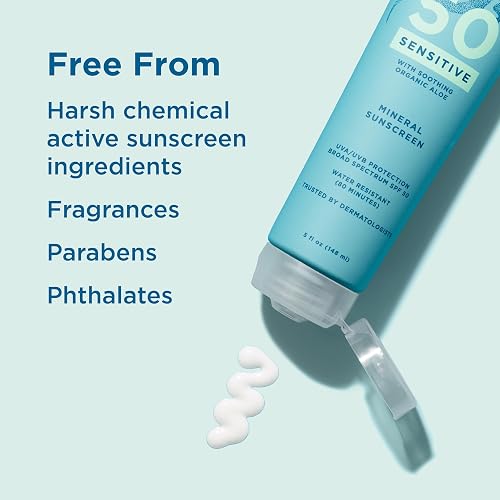 BLUE LIZARD Sensitive Mineral Sunscreen with Zinc Oxide 50+ Water Resistant UVAUVB Protection with Smart Cap Technology Fragrance Free , Sensitve, SPF 50 - - Tube, Unscented, 5 Fl Oz
