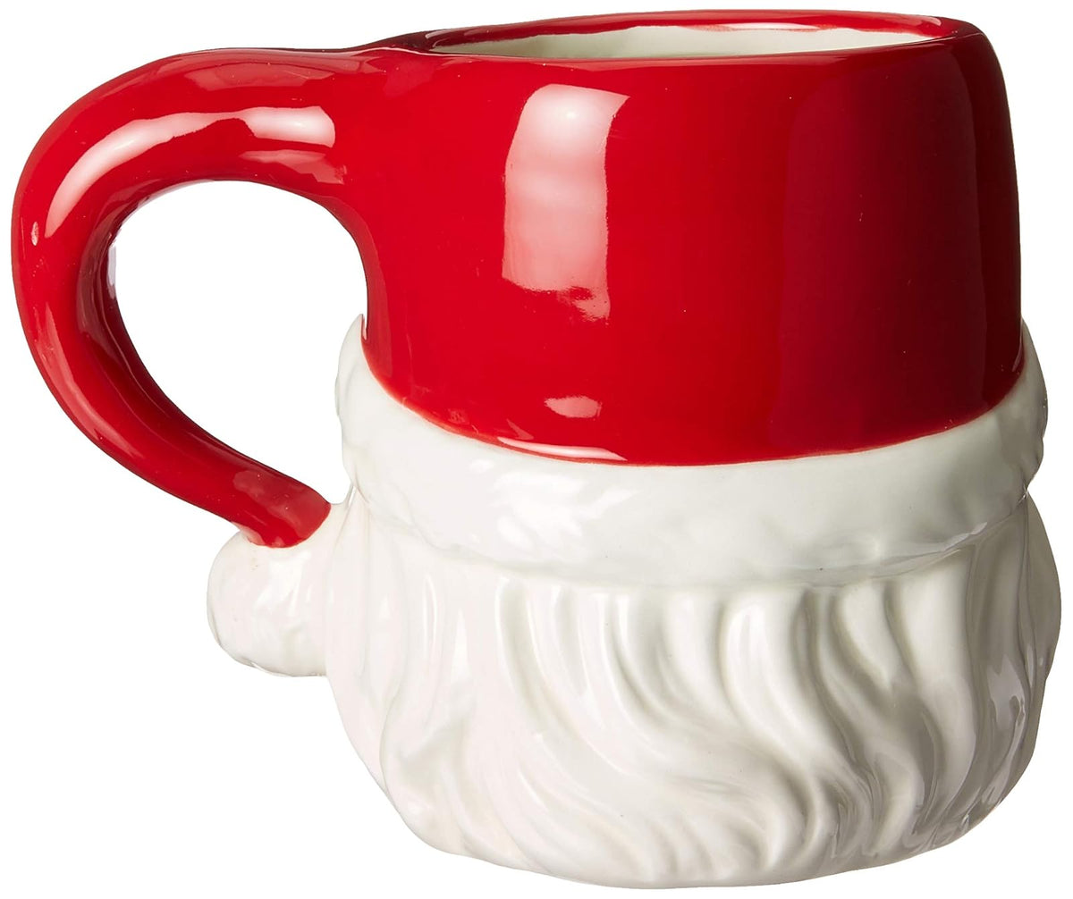 Juego de 4 tazas de cerámica de Navidad, diseño clásico de Papá Noel, color rojo y blanco, tamaño mediano, 14 x 9,9 x 10,4 cm