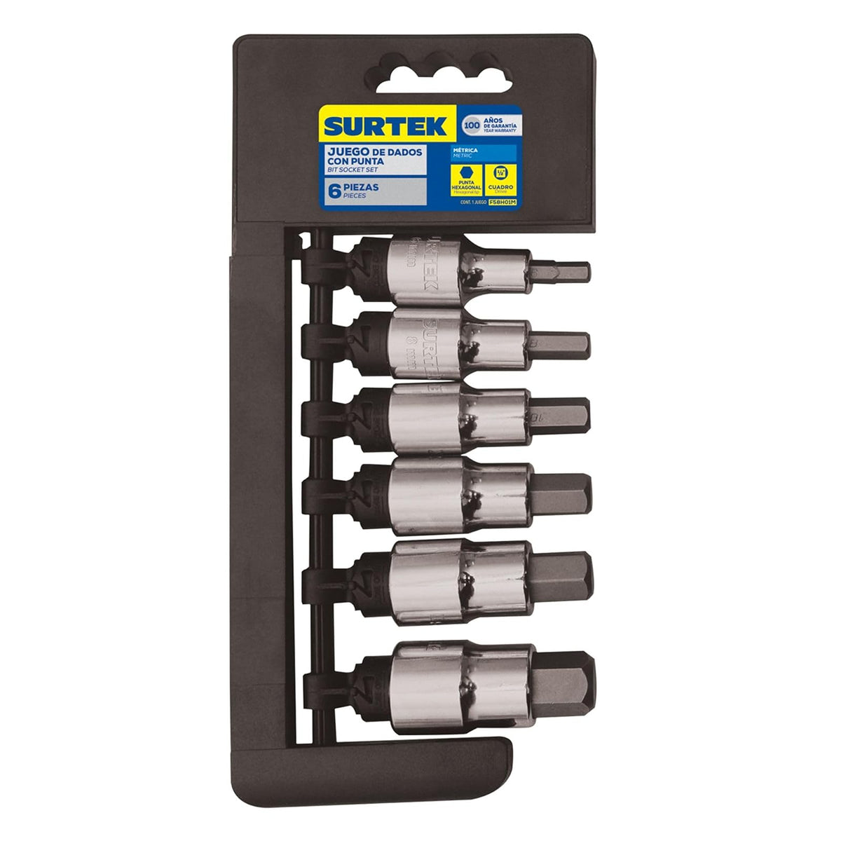 Surtek F58H01M Juego de 6 Dados Punta Hexagonal Métricos, 1/2"