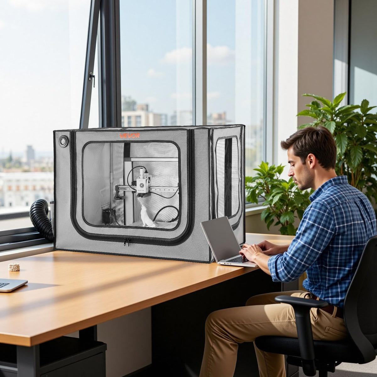 VEVOR Carcasa para Impresora 3D, 800 x 580 x 580 mm, Ignífuga, Resistente al Polvo y al Agua, con Temperatura Constante, Iluminación LED y Ventilación, Compatible con Bambu Lab A1 Combo, Gris