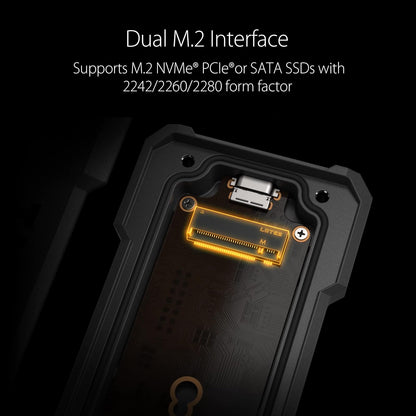 ASUS TUF Gaming A1 - Carcasa Externa M.2 NVMe SATA PCIe SSD - USB-C, M.2 Q-Latch para una fácil instalación, Resistencia a caídas, Resistencia al Agua y Polvo IP68, Soporte para PS5 y Xbox, Negro