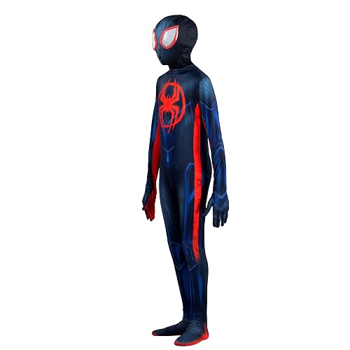 Marvel Miles Morales - Traje Oficial de Zentai Juvenil - Overol de Elastano Estampado y máscara de Elastano Desmontable con Ojos de plástico