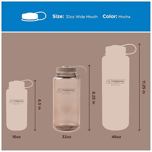 Nalgene - Botella de agua reutilizable reciclada monocromática sin BPA para mochileros, senderismo, gimnasio, 32 onzas inastillable, color moca