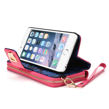 Kroo Bolso de mano tipo billetera con correa para Apple iPhone 6/6S Plus, 14 cm de largo, con carcasa removible, estuche de viaje, empaque libre de frustraciones, color negro