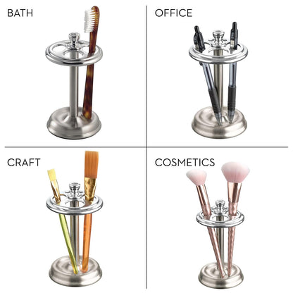 InterDesign York Metal Portacepillos de Dientes, Soporte Organizador de baño para Utensilios de Maquillaje en Acero Inoxidable, Plateado/Plateado Mate