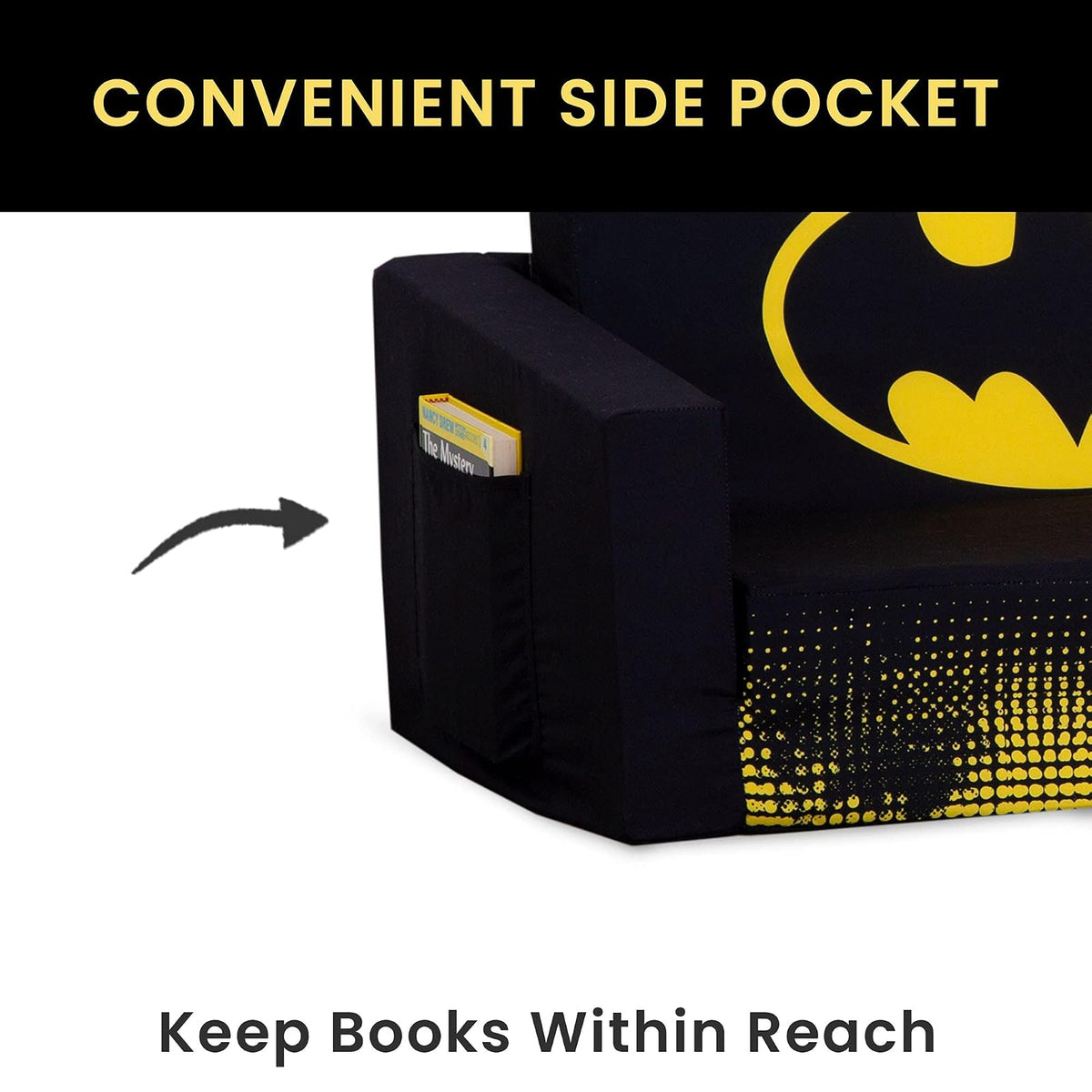 Delta Children - Sofá plegable Batman Cozee, sofá convertible 2 en 1 a tumbona para niños de
