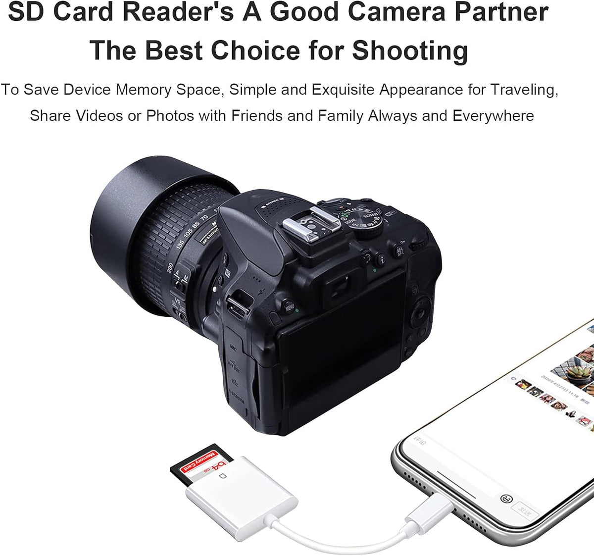 WvinYng MRPL Lector de Tarjetas SD Compatible con iPhone Lector de Tarjetas de Memoria para cámara Digital Lector de Tarjetas SD para iPhone iPad(Compatible con iPhone 6 y Superiores)…