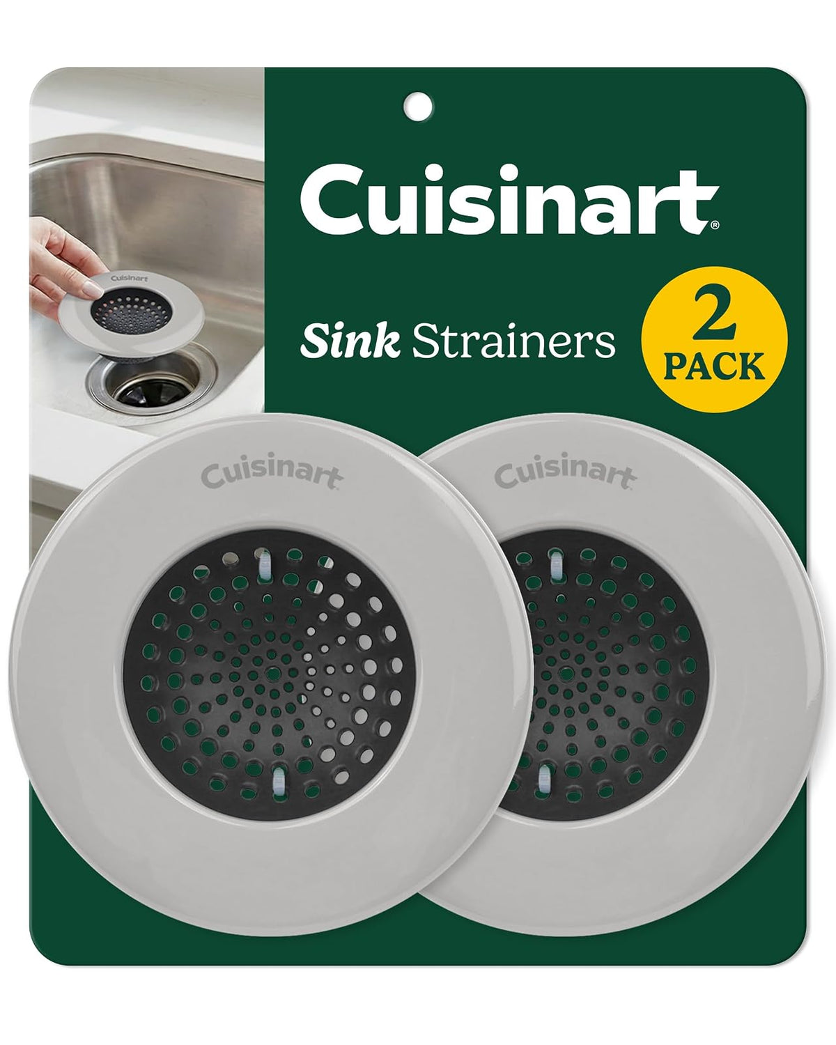 Cuisinart - Coladores de fregadero - Paquete de 2 coladores de drenaje para fregadero de cocina y colector de alimentos con borde de acero inoxidable recubierto de esmalte y base de silicona, se