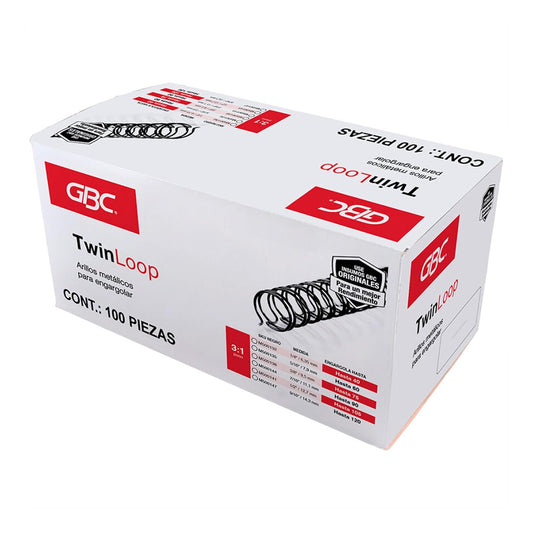 GBC M500141 Arillo Metálico Twinloop Medida hasta 105 Hojas, color Negro, 1/2"
