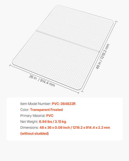 VEVOR Alfombra Protectora para Suelos Alfombrados 1219,2 x 914,4 mm Rectangular Alfombrillas de PVC para Silla de Oficina Antideslizante Fácil de Limpiar Deslizamiento Suave para Hogar, Transparente