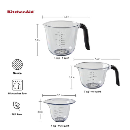 KitchenAid KQ298OSOBA Gourmet - Juego de 3 jarras medidoras, ónix