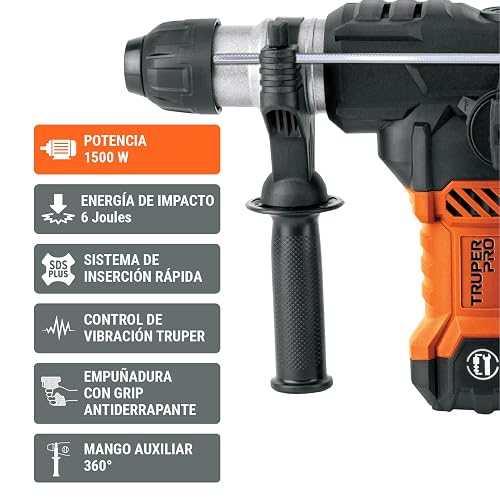 Truper PRO ROEL-60A, Rotomartillo SDS Plus/destornillador 6 J, 1500W