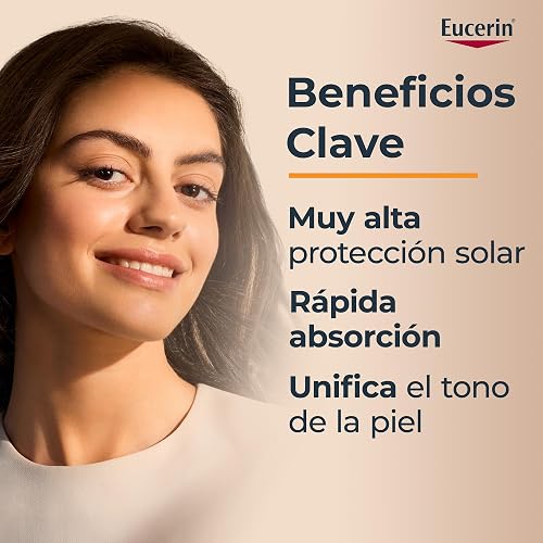 Eucerin Sun Face Hydro-Fluid FPS 50 + Tono Medio 50ml Protector Solar Facial con Color, textura ligera, suave y refrescante. Rápida absorción sin sensación grasosa o pegajosa