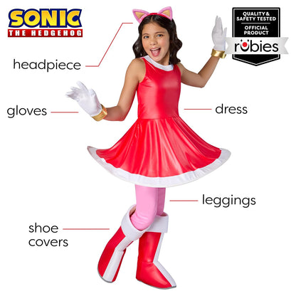 Rubies Sonic The Hedgehog: Amy Rose Disfraz de lujo para niños, niña pequeña, rosa, rojo, blanco, Small