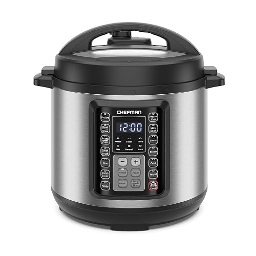 Chefman Olla a Presión Multifuncional de 7.5 Litros, Olla Eléctrica de Acero Inoxidable de 1200W, 14 Funciones Preestablecidas con Panel Digital, Incluye Accesorios
