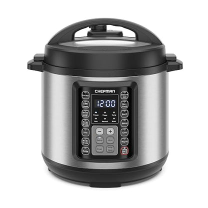Chefman Olla a Presión Multifuncional de 7.5 Litros, Olla Eléctrica de Acero Inoxidable de 1200W, 14 Funciones Preestablecidas con Panel Digital, Incluye Accesorios