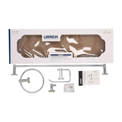 Urrea 1002CL Juego de 4 Piezas de Accesorios Modernos para baño, Latón y Acero Inoxidable cromados, garantía de 100 años en Defectos de fabricación y 10 en Acabado Cromo