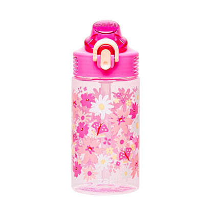 Zak Designs - Botella de agua de salvia para la escuela o los viajes, botella de agua de plástico duradera de 16 onzas con popote, mango y a prueba de fugas, cubierta de boquilla desplegable (Flower