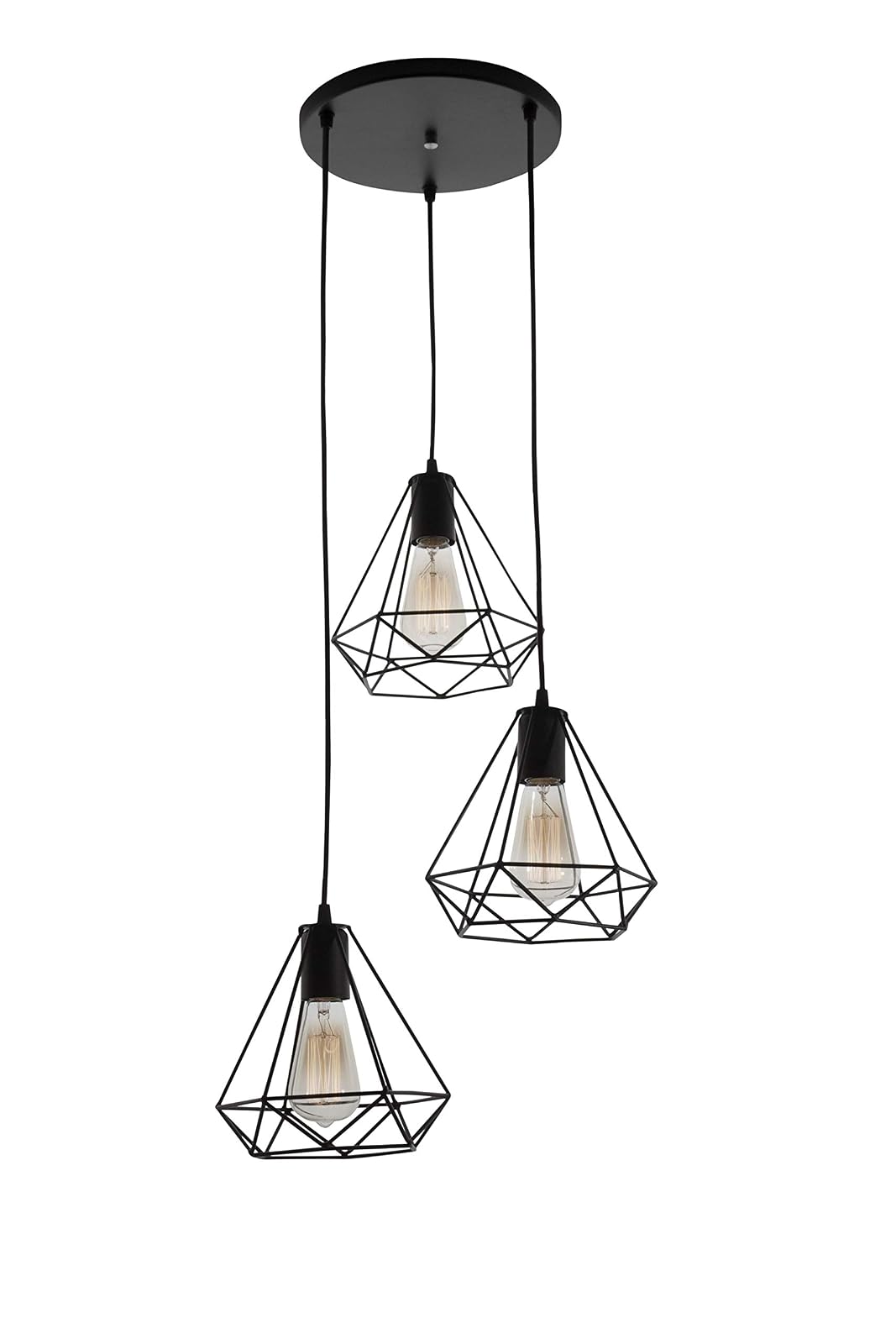 MAXXI MX-CL8029 Candil Decorativo Techo, Acero Terminado, color Negro, 3 Piezas