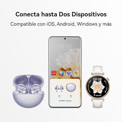HUAWEI FreeClip, Audífono Inalámbricos, iOS y Android, Oro Rosa | Diseño estético Innovador, hasta 36h de Batería, Cancelación de Ruido en Llamadas por IA, Resistencia IP54