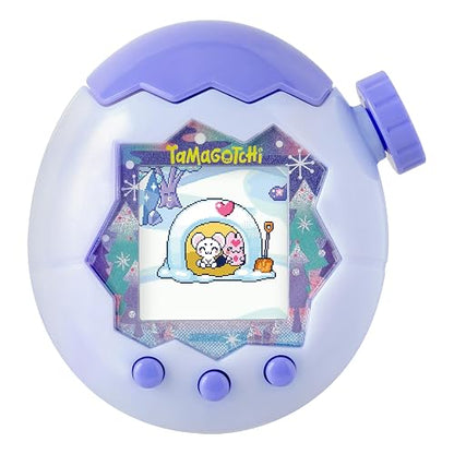 TAMAGOTCHI - Paradise Océano Congelado, Mascota Electrónica Interactiva | Carcasa lavanda con estampado de nieve y pinos, pantalla a color, botones morados, ideal para regalo