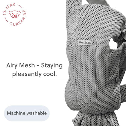 BabyBjörn Canguro Portabebé Mini, Gray, 3D Mesh | Newborn Carrier (7-15 lbs), Ergonomic, Easy-to-Use