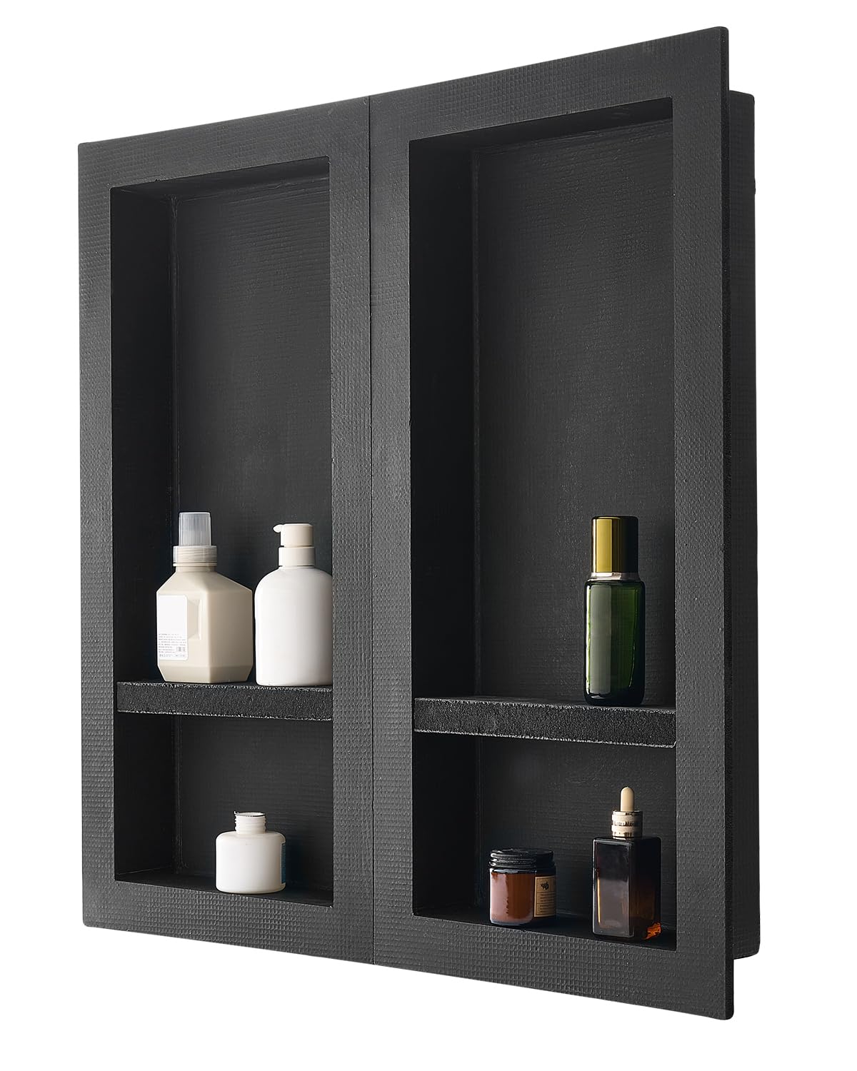 VEVOR Nicho de ducha, 40,6 x 81,2 cm + 40,6 x 81,2 cm, nicho de pared empotrado con estante móvil, organizador moderno de 10,16 cm de grosor para jabón y champú, esquinas cuadradas