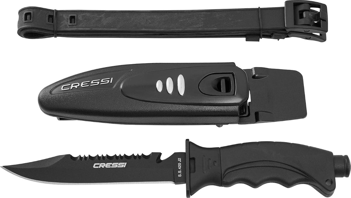 Cressi Borg, Cuchillo de Hoja Larga para Buceo y Pesca submarina - Punta Puntiaguda y Roma