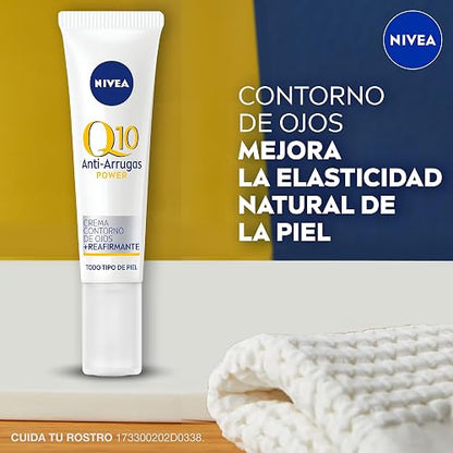NIVEA Crema Reafirmante para el Contorno de Ojos Q10 (15 ml) - Tratamiento Antiarrugas, Estimula la Generación de Colágeno y Reduce las Líneas de Expresión - Ideal para Todo Tipo de Piel