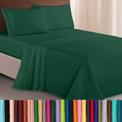 Elegant Comfort Luxurious 1500 Premium Hotel Quality Microfiber Three Line Embroidered Softest 4-Piece Bed Sheet Set, Wrinkle and Fade Resistant, California King, Hunter Green