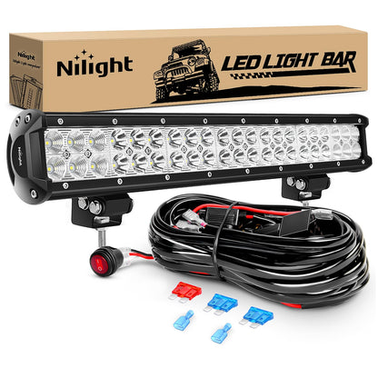 Nilight - ZH006 Barra de luz LED de 51 cm, 126 W, Combo de Luces LED de proyección (Spot/Flood Light) para Todo Terreno con Juego de Cables 16AWG