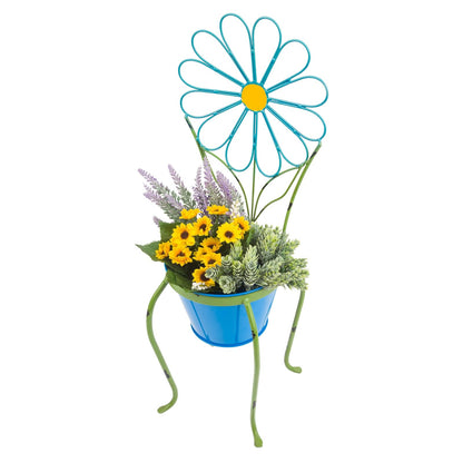 Alpine Corporation 24" Tall Blue Daisy Flower Planter with Stand Decoration Yard