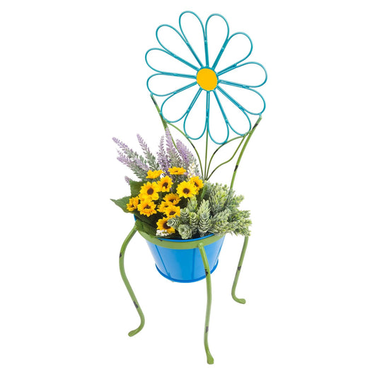 Alpine Corporation 24" Tall Blue Daisy Flower Planter with Stand Decoration Yard