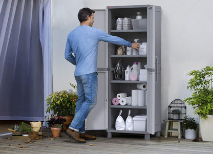 Keter - Armario de Almacenamiento con Puertas y estantes para Herramientas y organización del hogar, Grande, Blanco y Gris