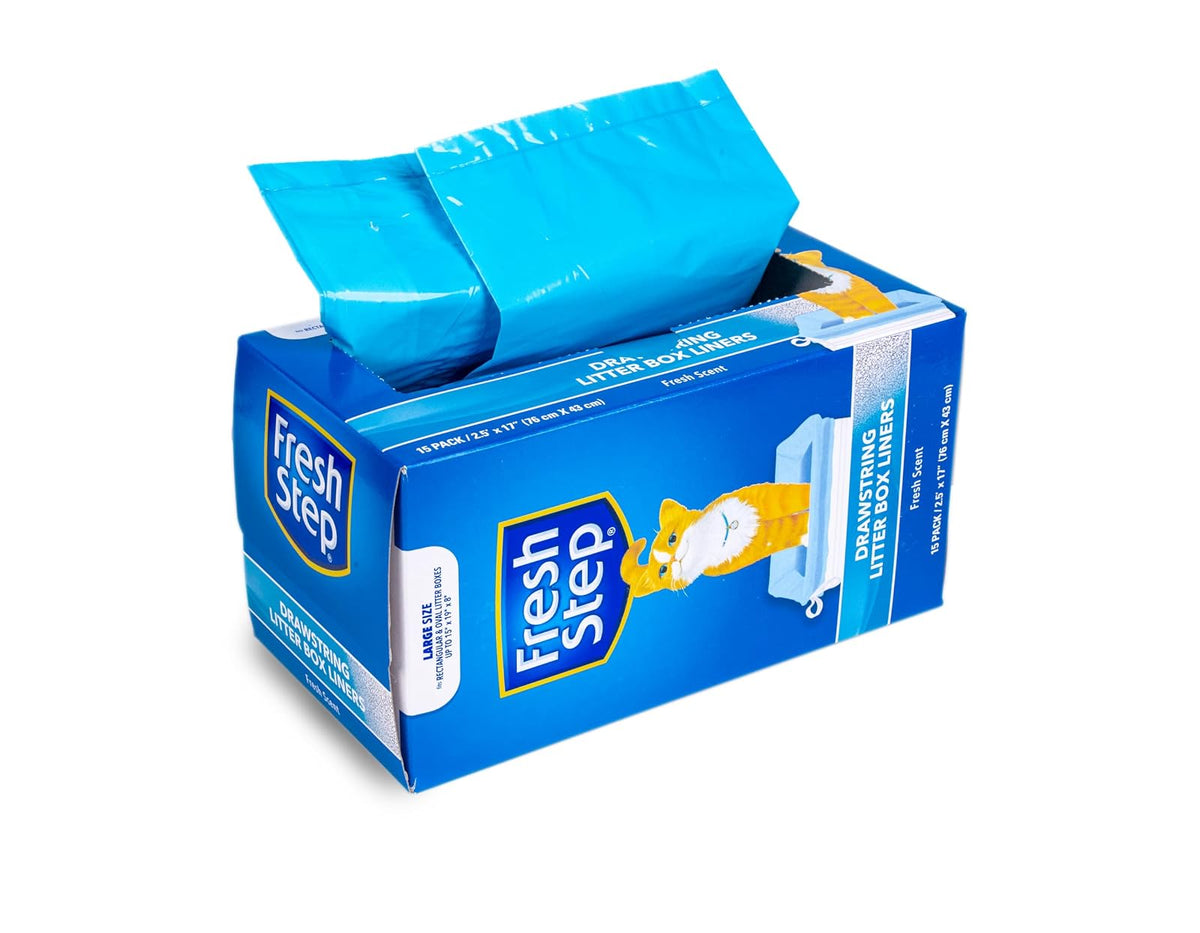 Fresh Step Bolsas de Arena Grandes con cordón, Forros Resistentes para Caja de Arena de Gatos, perfumadas y sin Perfume, Limpieza rápida y fácil, perfumadas, Grandes, Paquete de 3