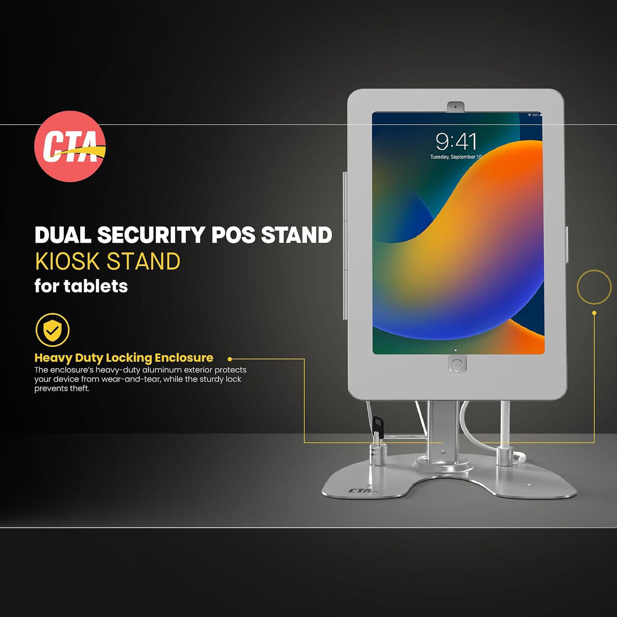 Soporte de quiosco Dual CTA - Soporte de quiosco de Seguridad Dual con Funda de Bloqueo y Cable para iPad de 7ª/8ª/9ª generación de 10.2 Pulgadas (PAD-ASK10)